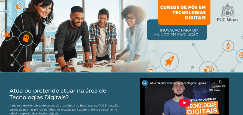 Official website for the Digital Technologies Postgraduate program at PUC Minas, built with React.js and Node.js.